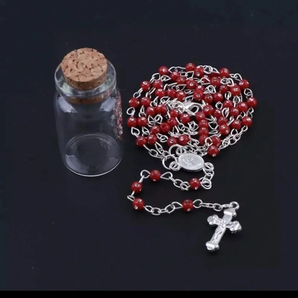 Children’s Holy rosary, Red 4mm plastic beads with silver chain accents